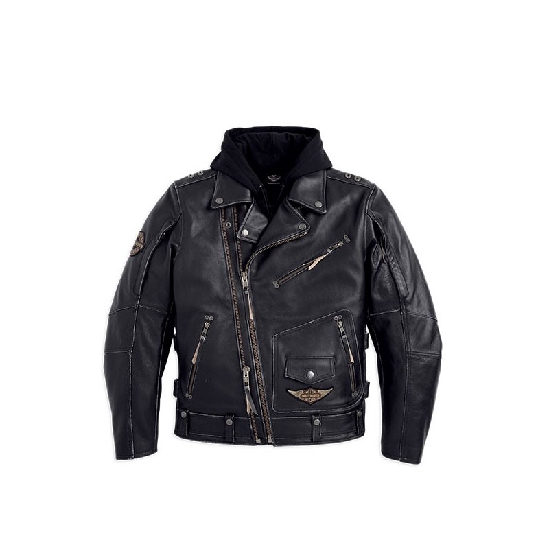 Chamarra Biker De Piel Para Hombre Negra Rocker Doble Cierre